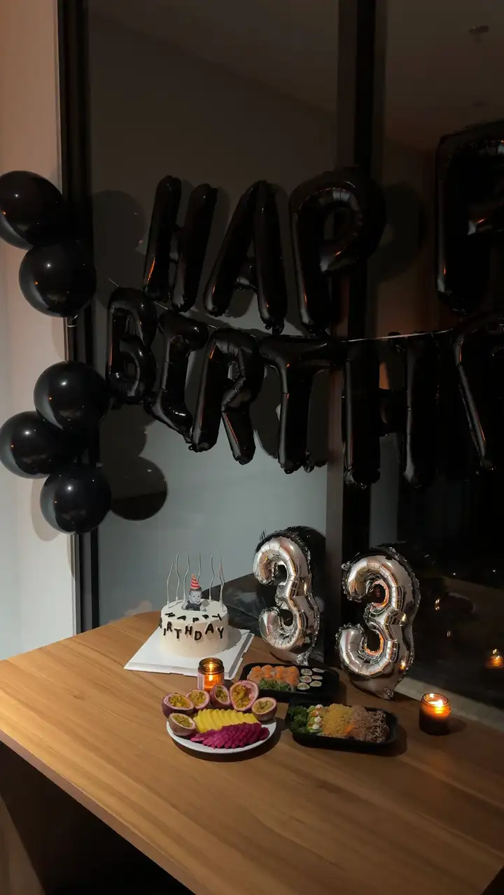 Воздушные шары с надписями Happy Birthday и 33