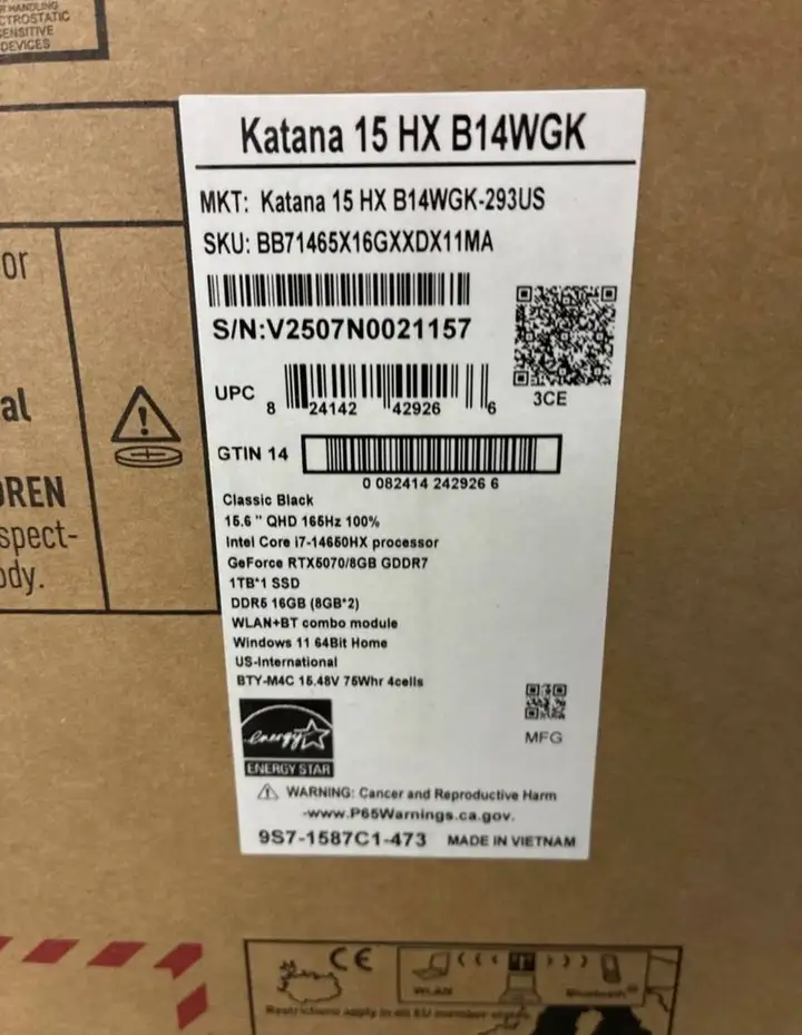 MSI Katana 15 HX B14WGK-293US 15.6" Gaming Notebook