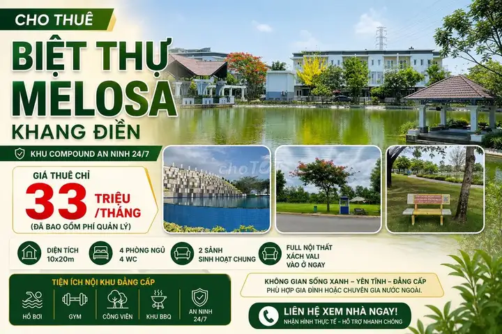 BT SONG LẬP VIEW CÔNG VIÊN - MELOSA KHANG ĐIỀN - 10X20M FULL NT - BV 24/7
