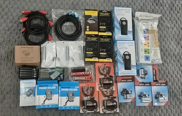 Кабели HDMI, переходники, замки, держатели, весы, компрессор, power bank, набор инструментов