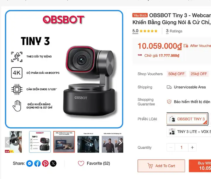 Веб-камера Obsbot Tiny 3 4K