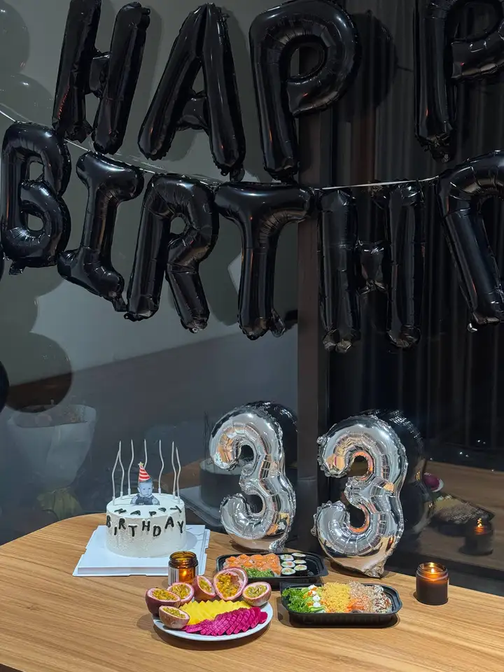 Воздушные шары с надписями Happy Birthday и 33