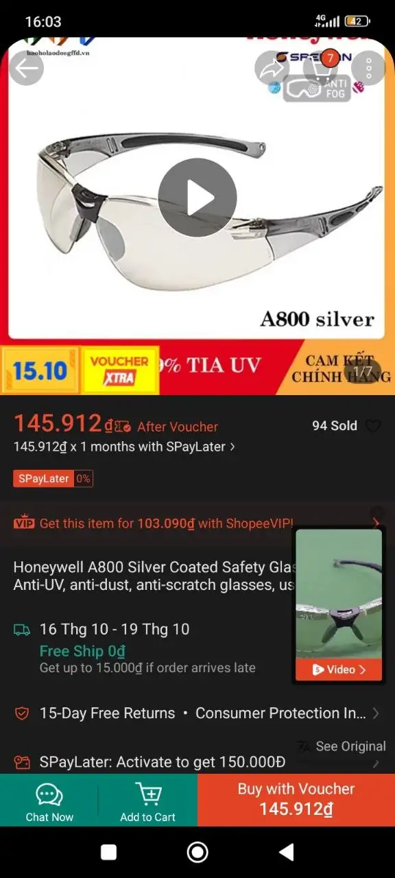 Защитные очки Honeywell A800