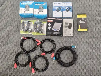 HDMI 2.0 4K кабель, Type C - HDMI адаптер, замок на байк, держатель для телефона, весы, чехол на сиденье, подсак