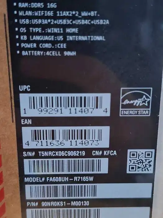 laptop Asus FA608 Rayzen 7 16GB 512GB RTX5050
