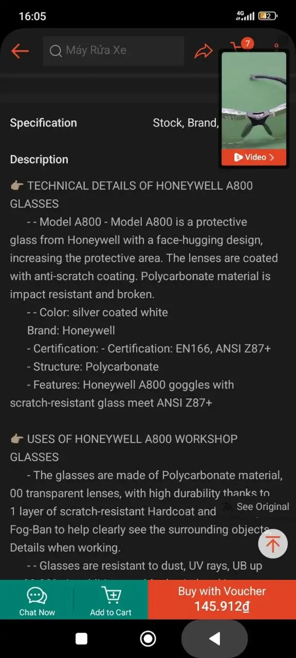 Защитные очки Honeywell A800