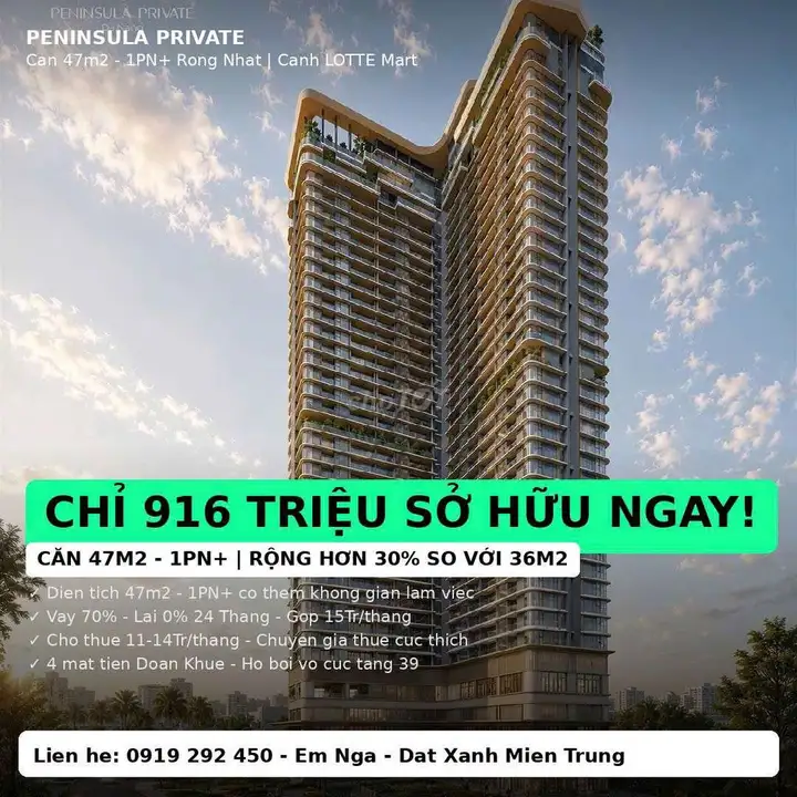 1PN+ в Peninsula Private 47м², рядом с Lotte — 916 млн (первый взнос)