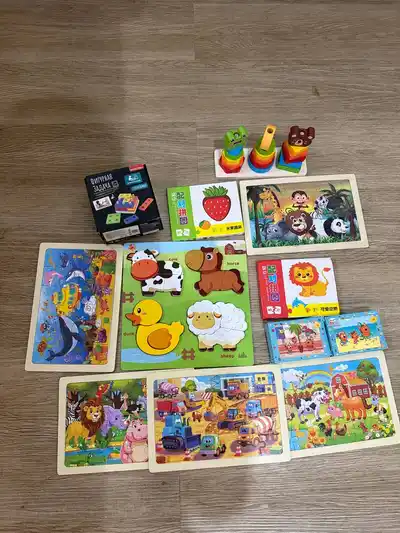 Пазлы деревянные, пазлы три кота, карточки, головоломки