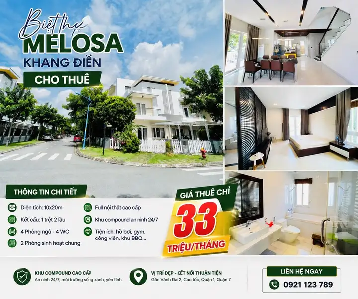 BT SONG LẬP VIEW CÔNG VIÊN - MELOSA KHANG ĐIỀN - 10X20M FULL NT - BV 24/7