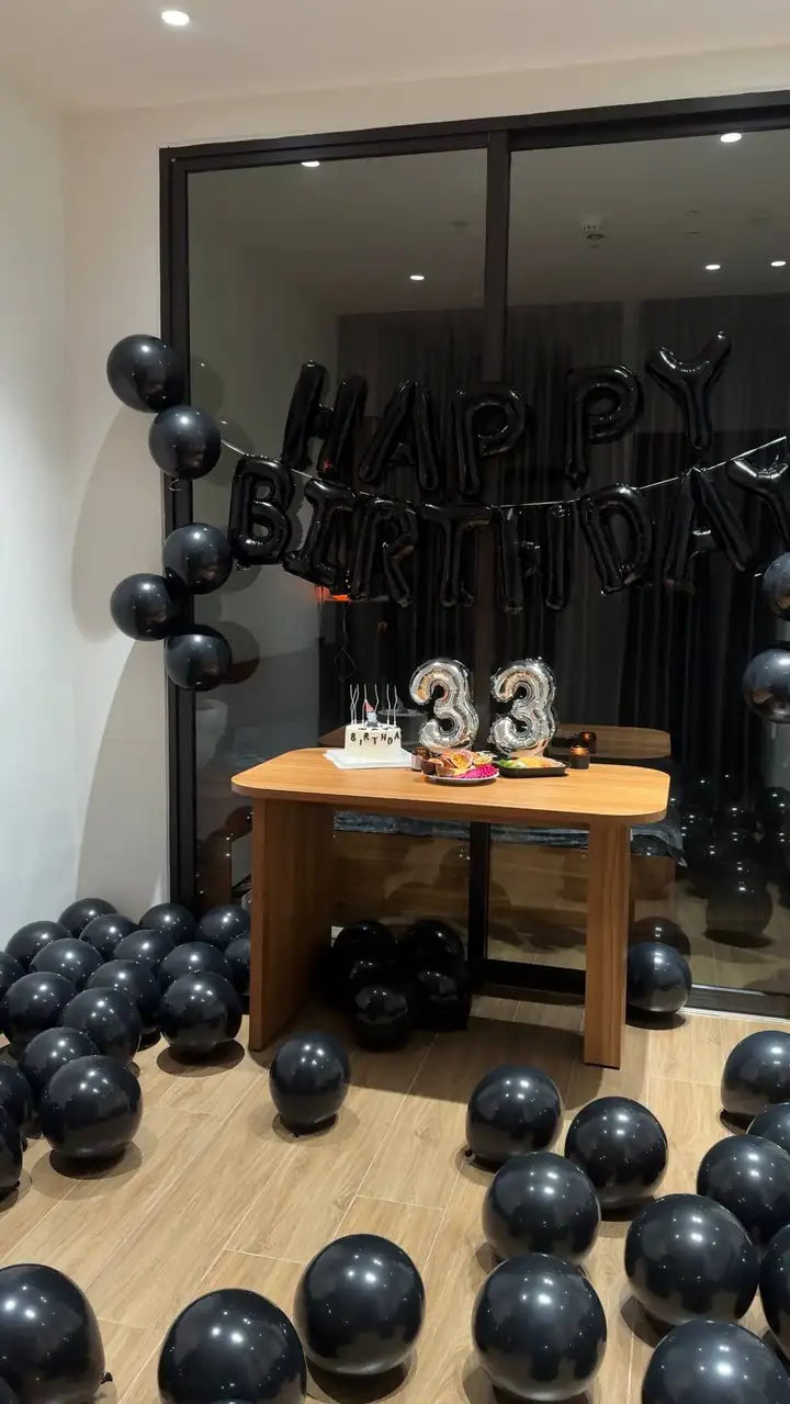 Воздушные шары с надписями Happy Birthday и 33