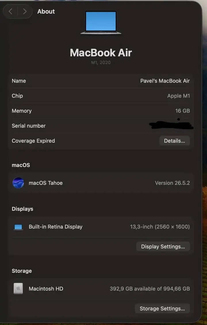 MacBook Air 13 M1 16 GB 1 TB