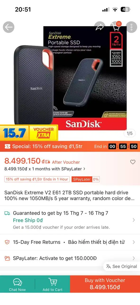 SSD SanDisk 2TB 1050 MB/s