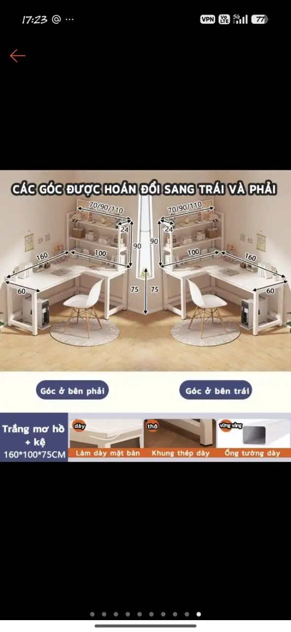 Угловой письменный стол 100x160 см
