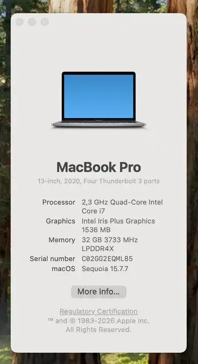 MacBook Pro 2020 13,3" i7 32GB 512GB